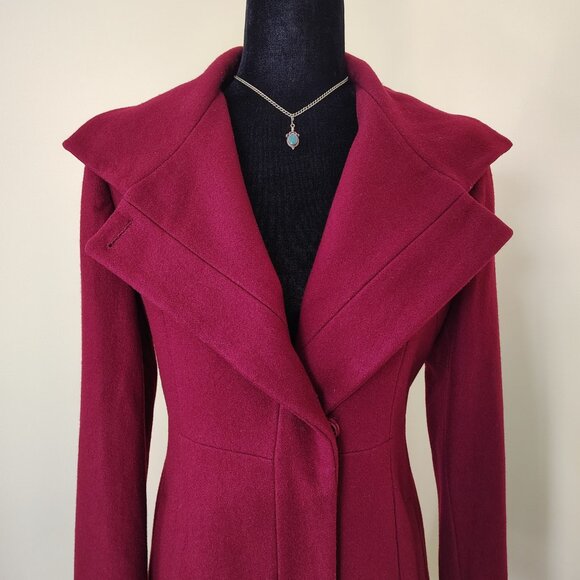 Burgundy Wool Blend MOSSIMO Snap Button Pea Coat - M - Picture 3 of 6